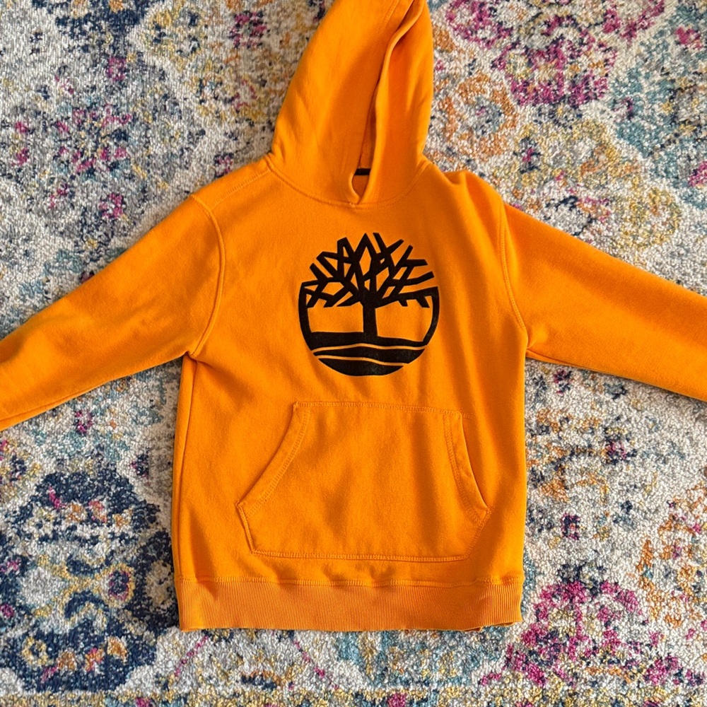 Timberland Vibrant Orange Kids Hoodie with Black Logo